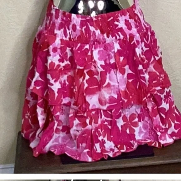 - NWT SIZE M/L COPY - Tiare Hawaii Pink Smocked Skater Mini Skirt - Picture 2 of 4
